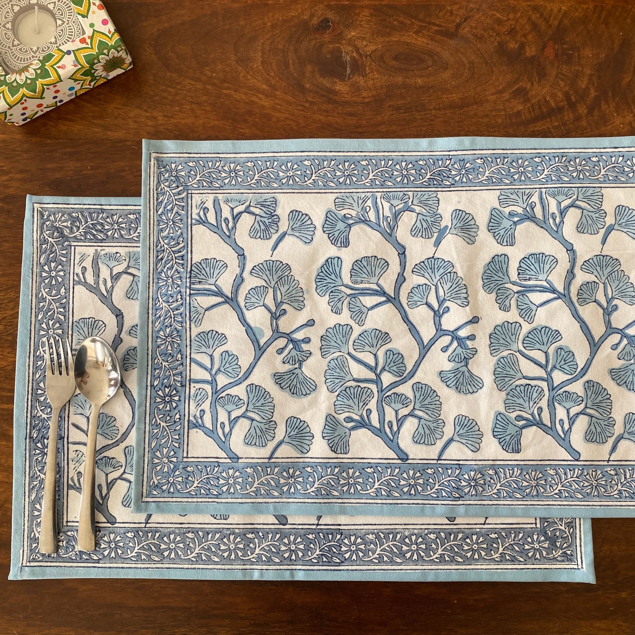 Gulshan Hand Block Print Placemats, 12" x 18", Set of 6 - Coral Slub -